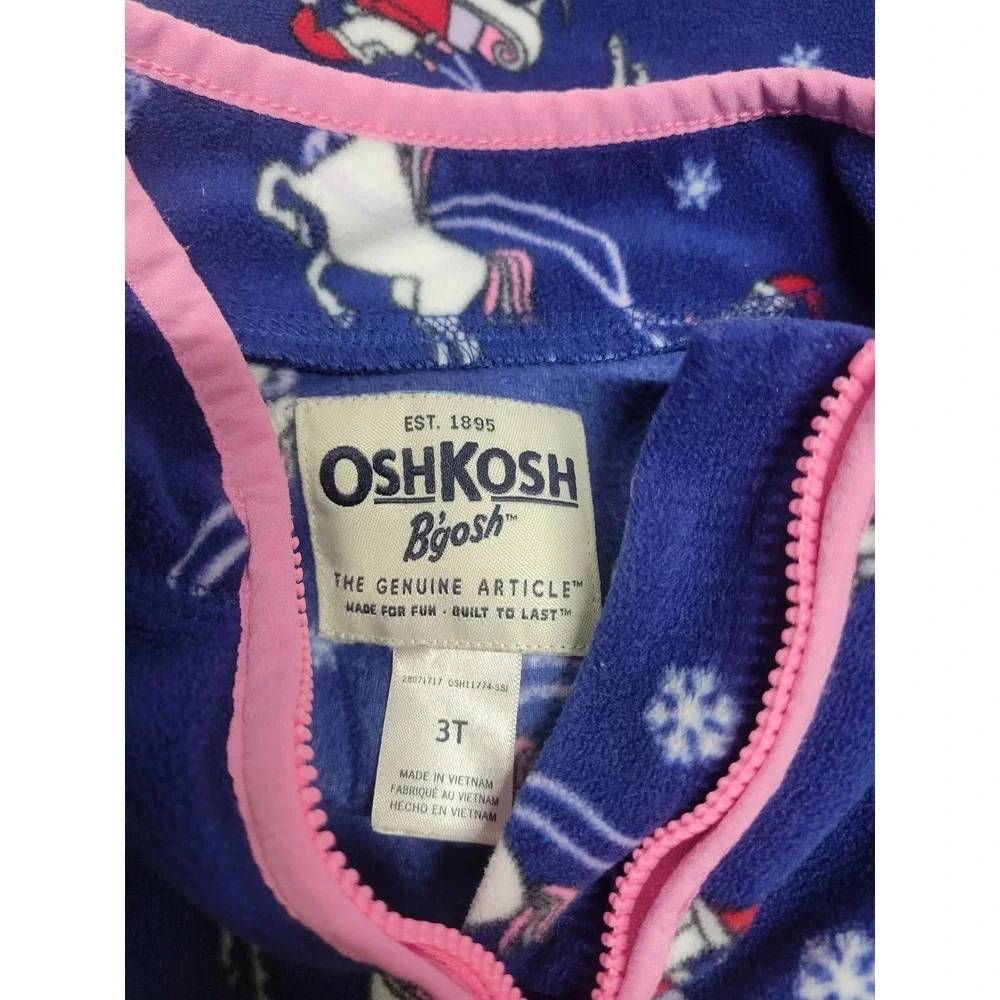 OshKosh B'gosh Kids 3T Blue Unicorn Sleigh‎ Fleece Pullover Top